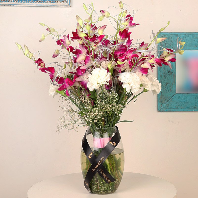 Pretty Orchids N Carnations Bouquet | Same Day Delivery in Laxmi Nagar Delhi