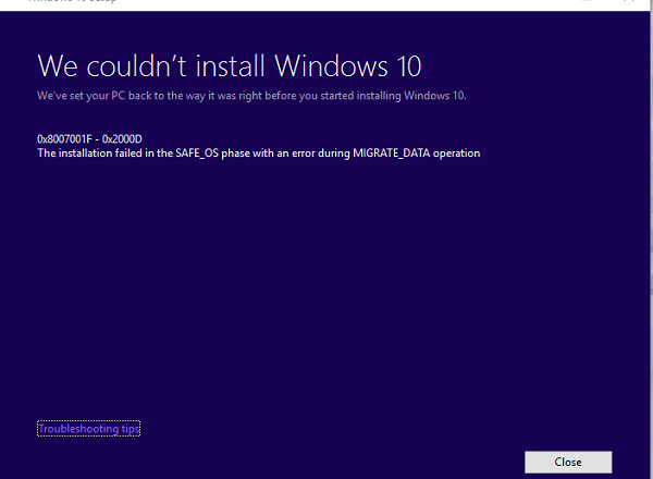 How to solve the issue reported by the error code “0x8007001f”