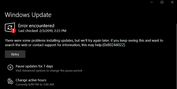 How to solve the problem reported by error code “0x80244022”