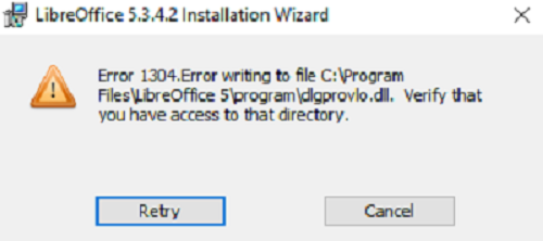 How to fix the malfunction reported by malfunction code “Error 1304”.