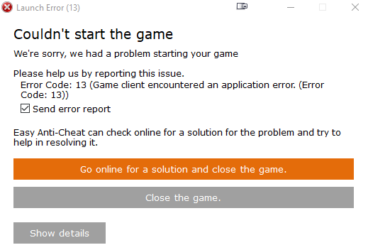 How to solve the problem reported by error code “error 13”